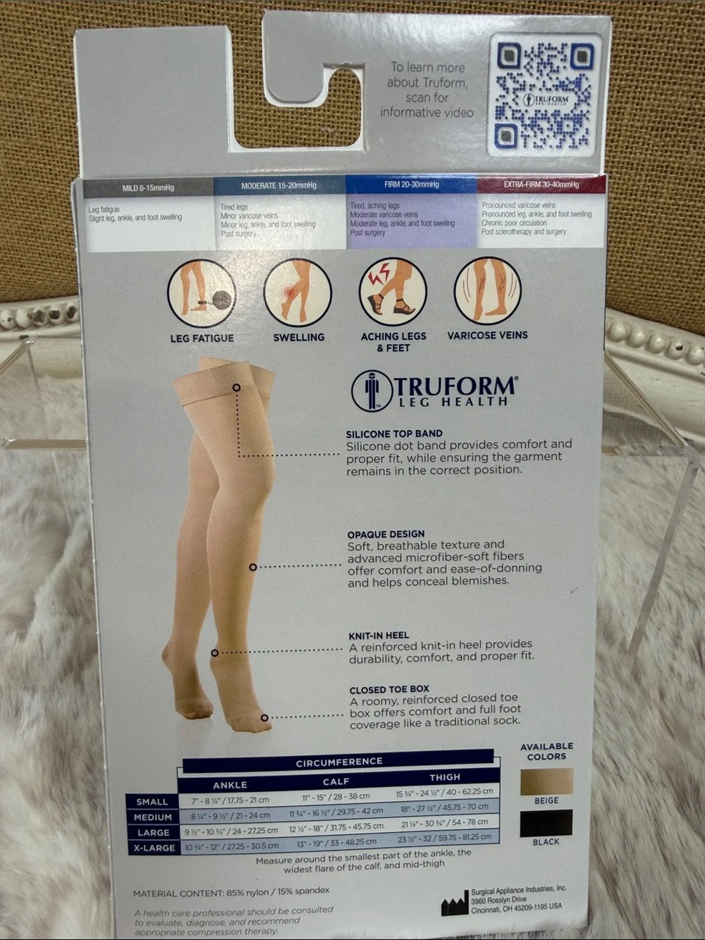 Truform | Ladies' Opaque Thigh Highs - Beige, X-Large, NWT